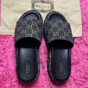 Authentic Gucci Denim Platform Slides